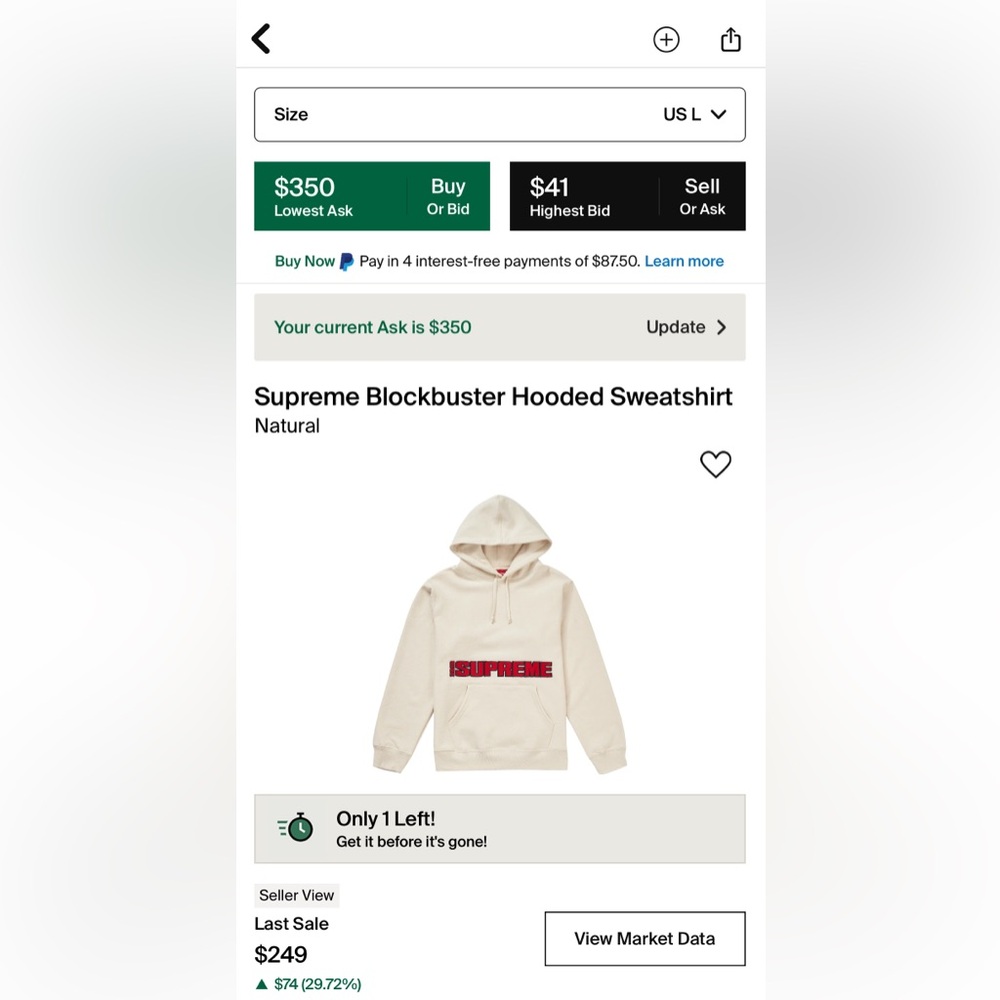 New Supreme Blockbuster Hooded Sweatshirt Natural Size Large